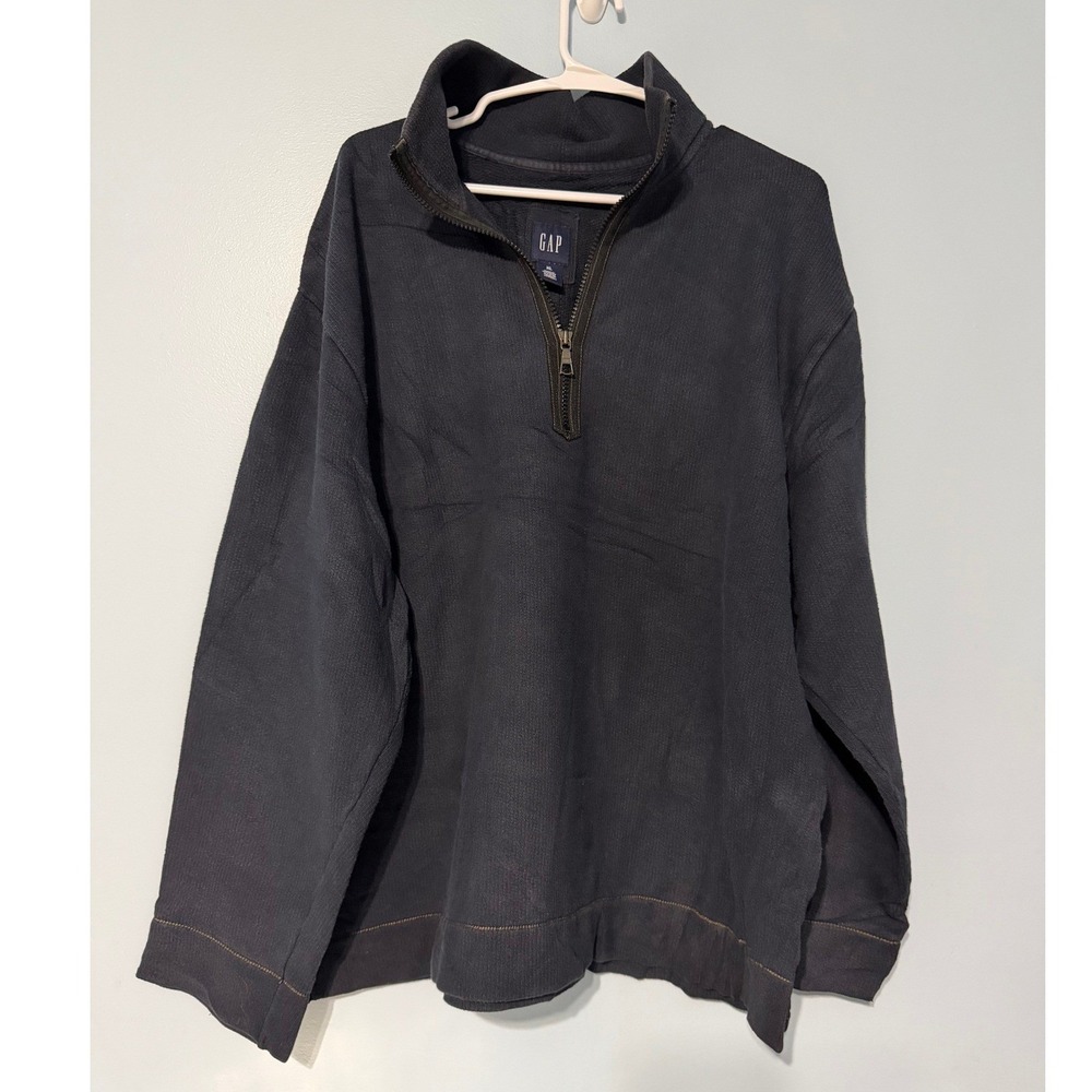 Gap Men's XL Quarter Zip Pullover Sweater Navy Blue Ribbed Knit 1096